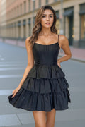Straps Satin A-Line Short Corset Homecoming Dress With Bow