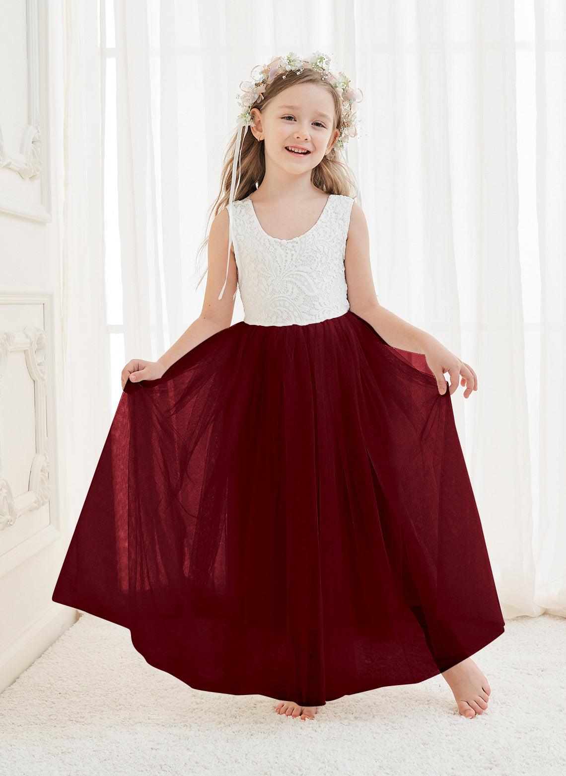 A-line Lace Tulle Ankle-length White Dress (2003227597)