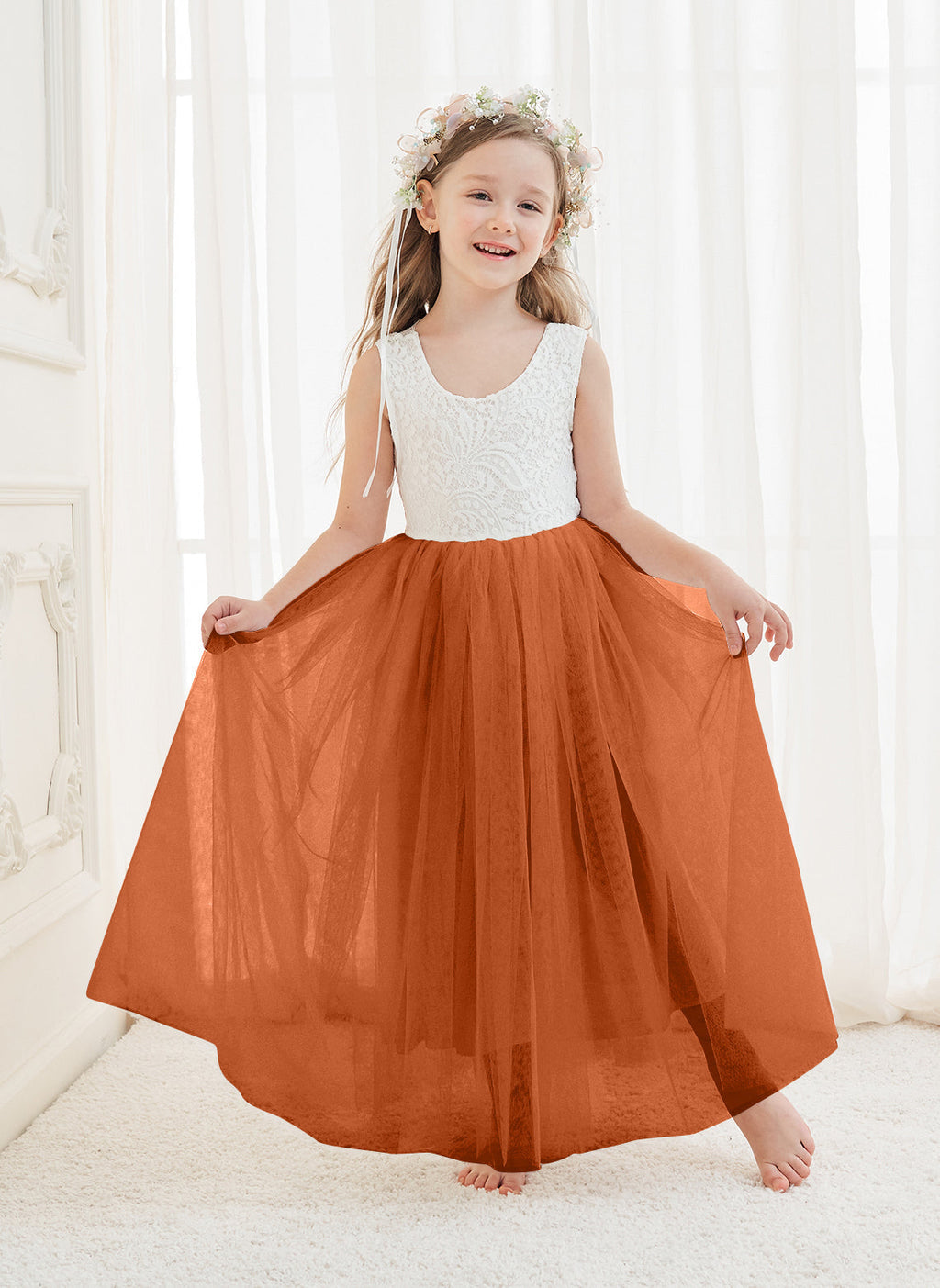 A-line Lace Tulle Ankle-length White Dress (2003227597)
