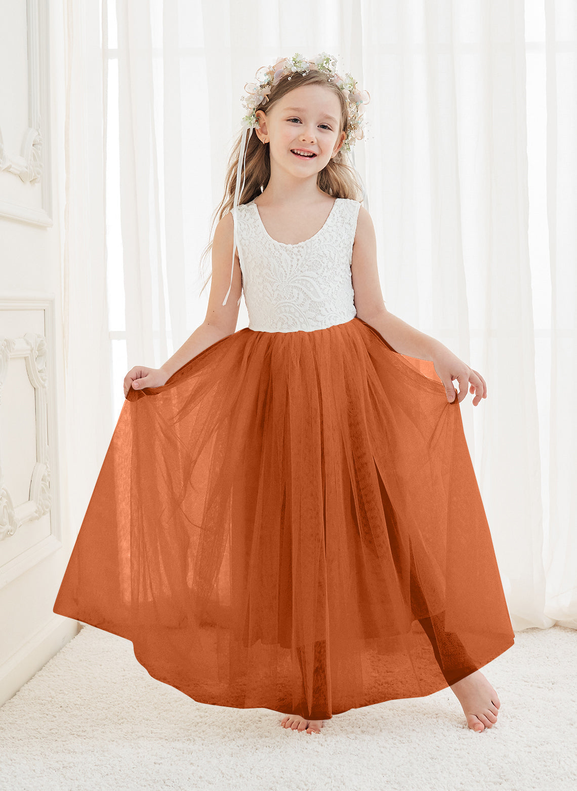 A-line Lace Tulle Ankle-length White Dress (2003227597)