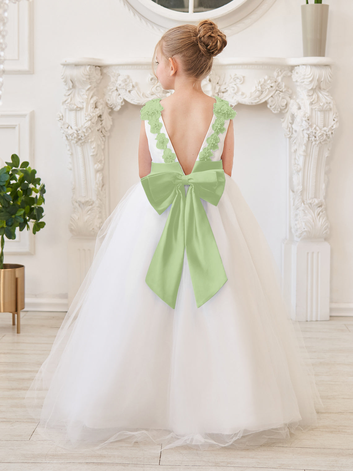 Ball-Gown/Princess 3d Flower Tulle Floor-length Ivory Flower Girl Dress