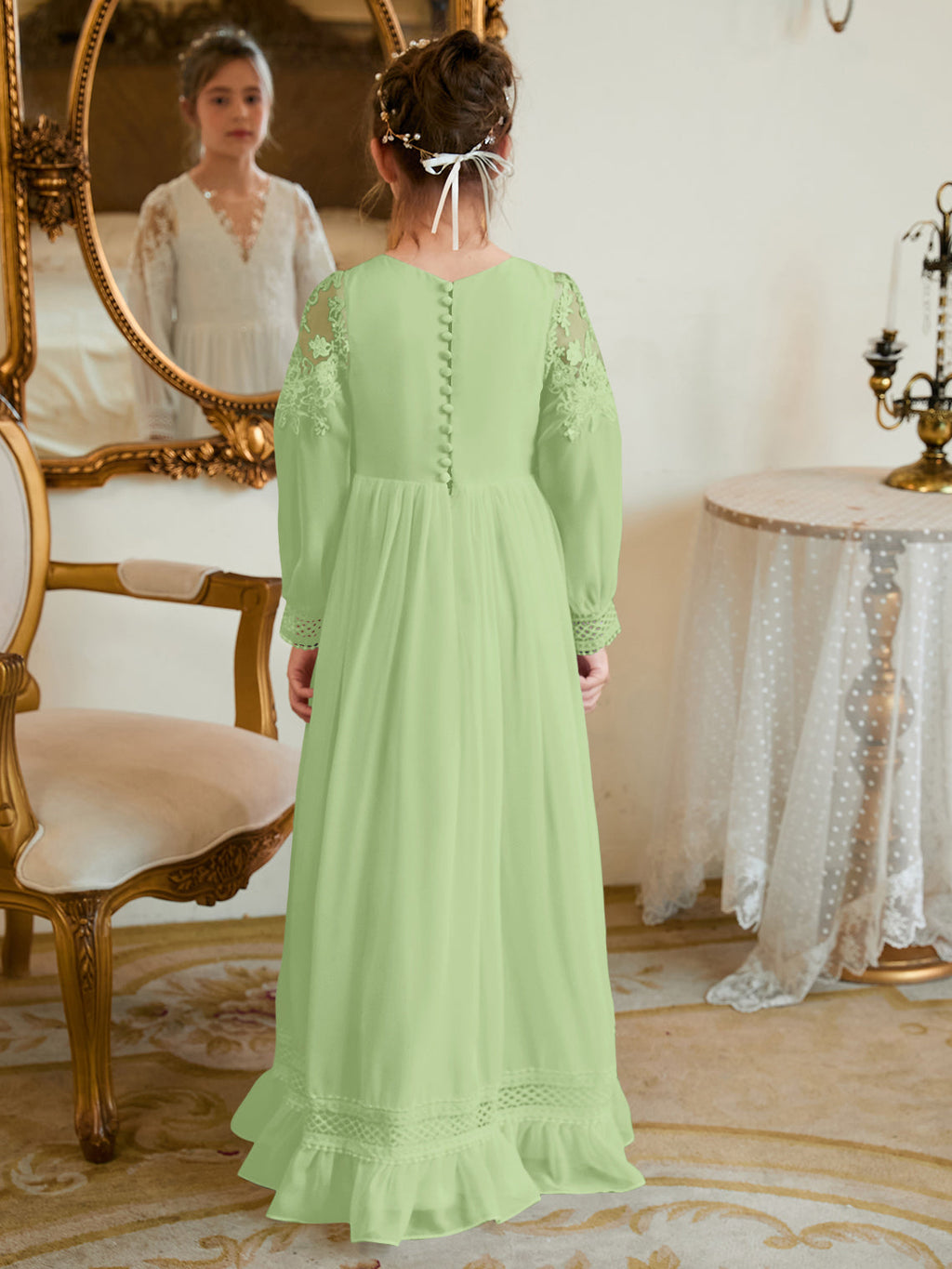 A-line Chiffon Floor-length Ivory First Communion Dress