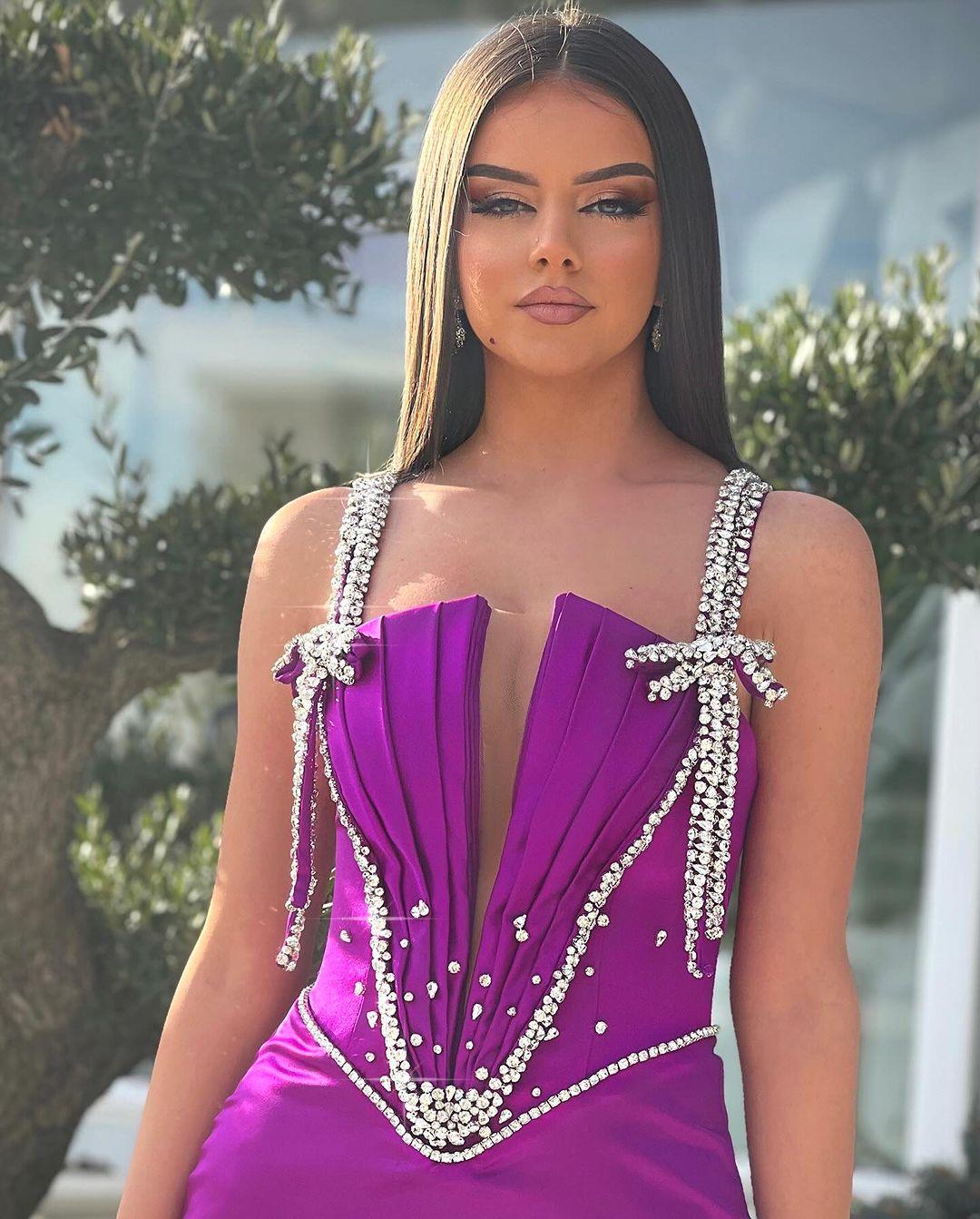 Charming Long Mermaid Straps Floor Length Rhinestones Prom Dress With Slit