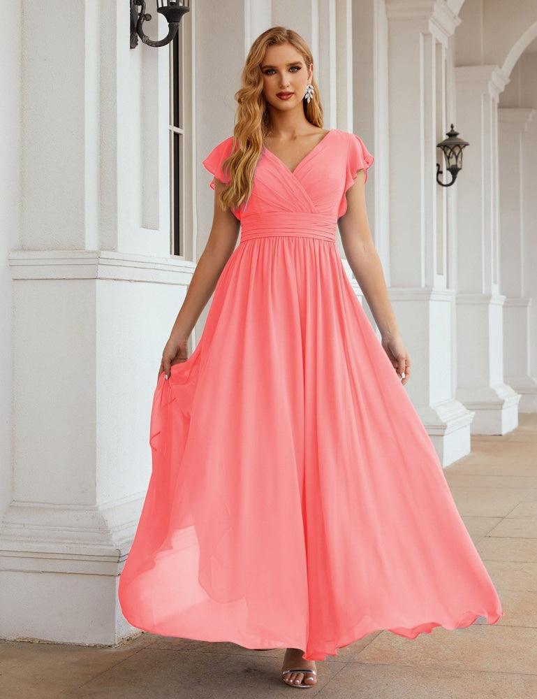 Numbersea V-Neck Bridesmaid Dress Floor Length Backless Formal Evening Dress 28024