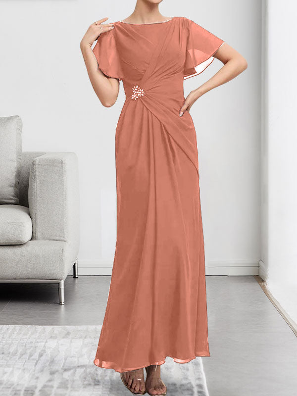 A-line Scoop Illusion Tea-Length Chiffon Lace Mother of the Bride Dress With Beading Sequins