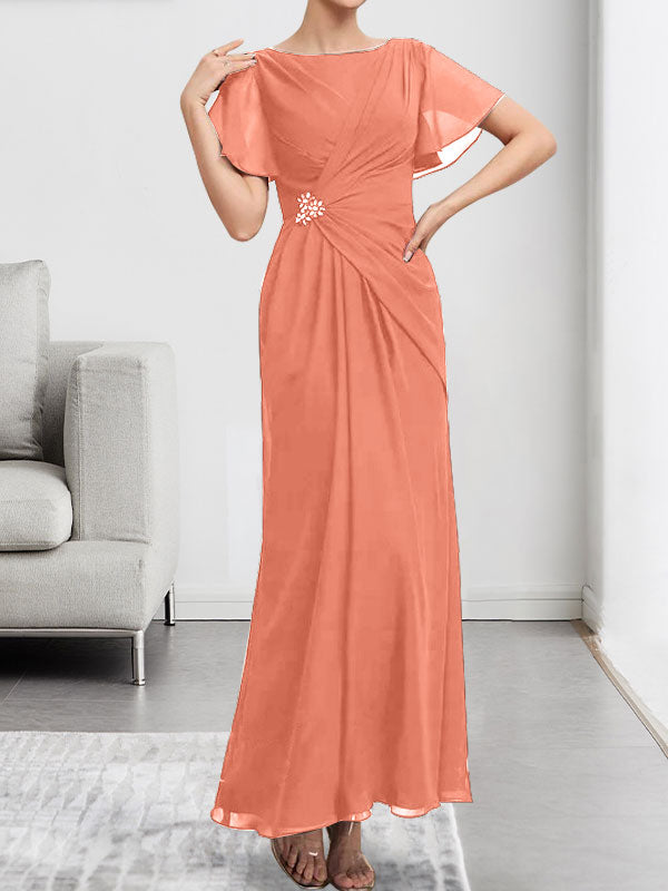 A-line Scoop Illusion Tea-Length Chiffon Lace Mother of the Bride Dress With Beading Sequins