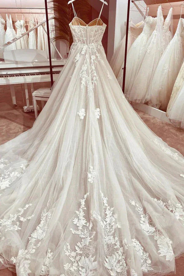 Corset Bodice Spaghetti Straps A Line Lace Wedding Dress Bridal Gown