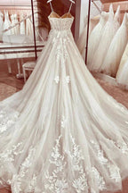 Corset Bodice Spaghetti Straps A Line Lace Wedding Dress Bridal Gown