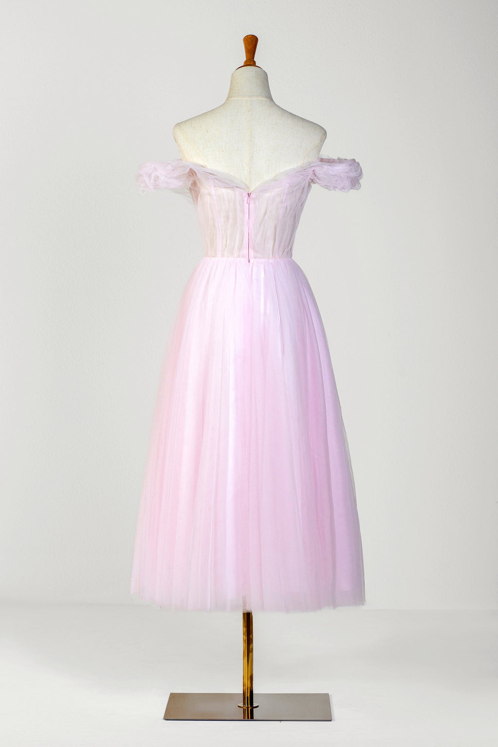 Sweetheart Neck Off the Shoulder Tea Length Tulle Prom Dress