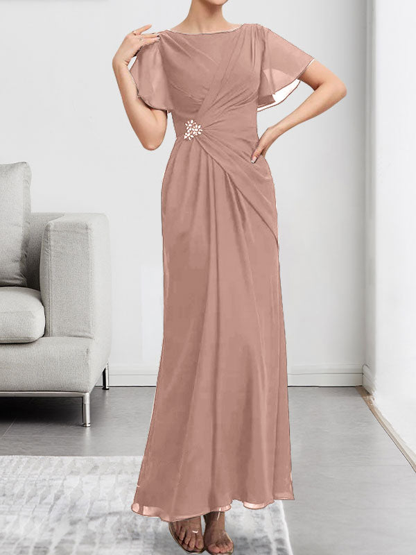 A-line Scoop Illusion Tea-Length Chiffon Lace Mother of the Bride Dress With Beading Sequins