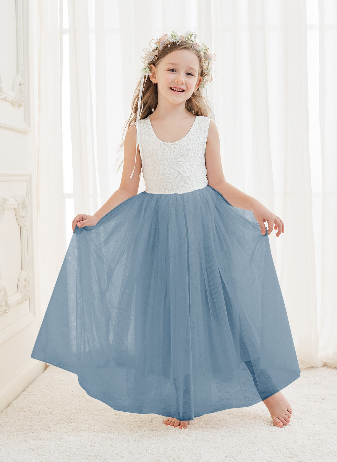A-line Lace Tulle Ankle-length White Dress (2003227597)