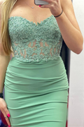 Mermaid Strapless Appliques Satin Long Prom Dress
