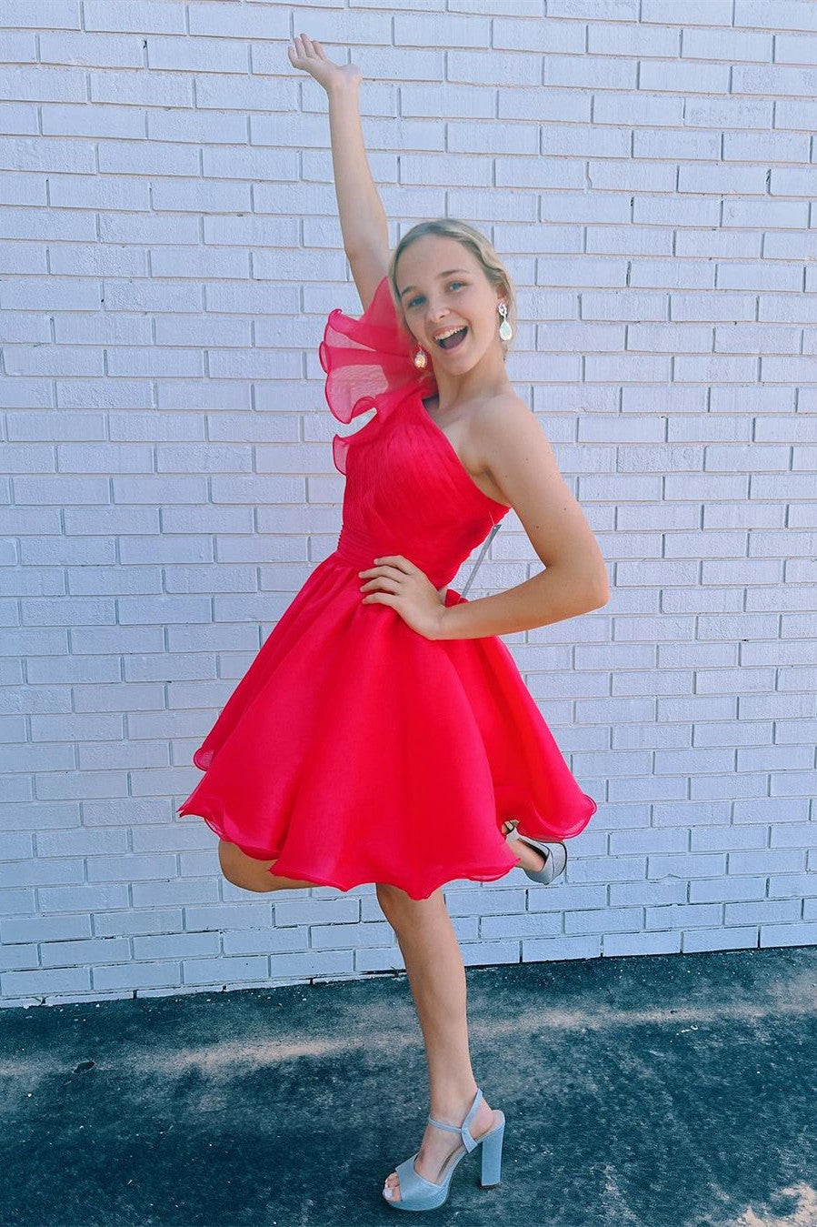 A-line One Shoulder Organza Homecoming Dress