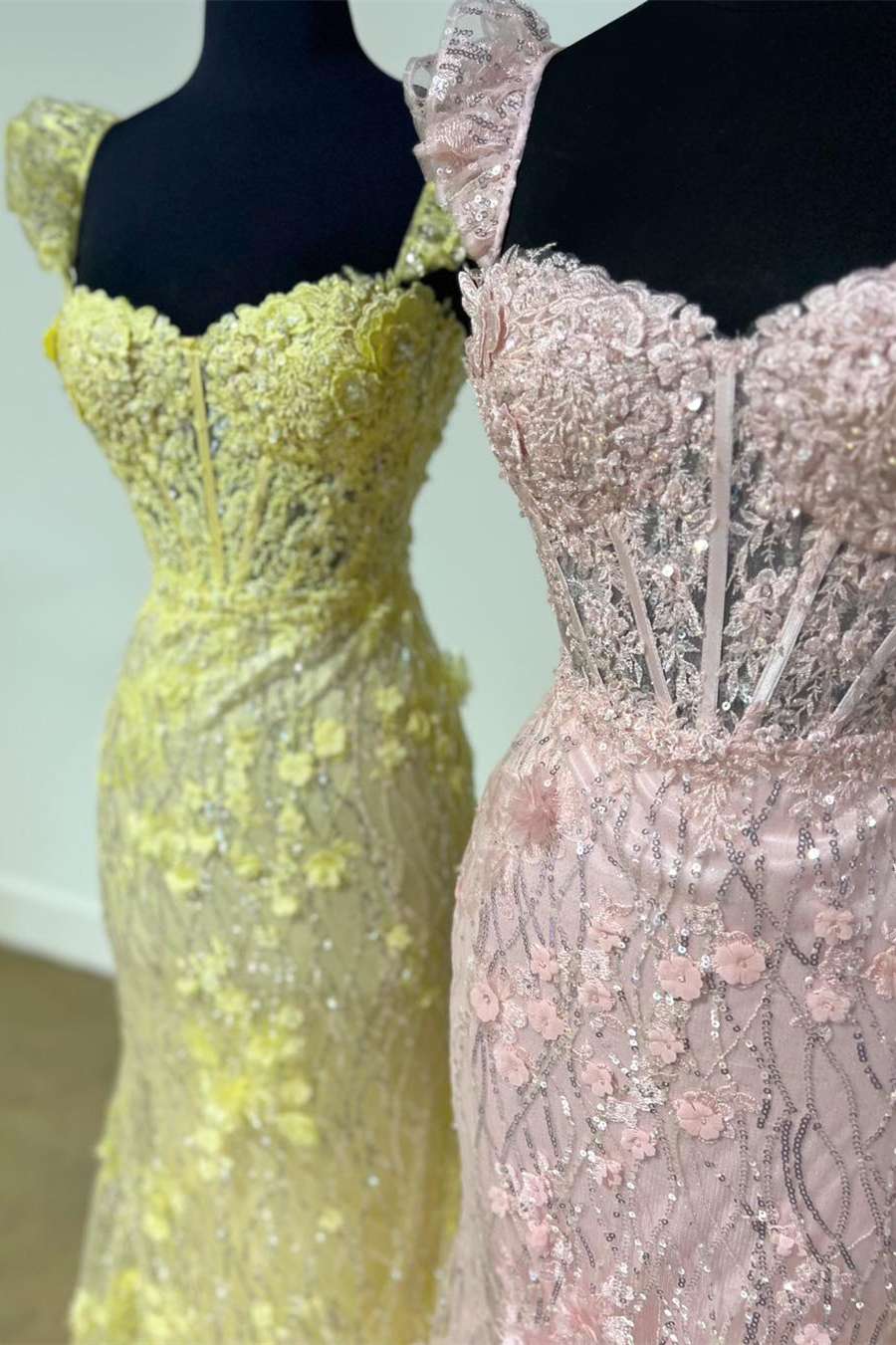 Ruffle Straps 3D Flower Mermaid Long Prom Dress