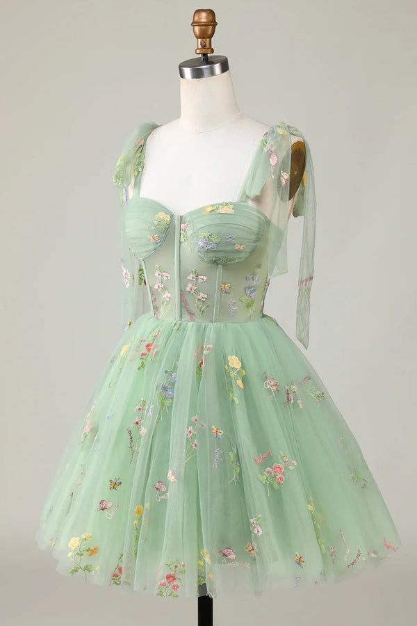 Floral Homecoming Dresses Embroidery A-Line Short Party Dress