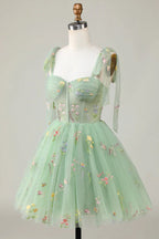 Floral Homecoming Dresses Embroidery A-Line Short Party Dress