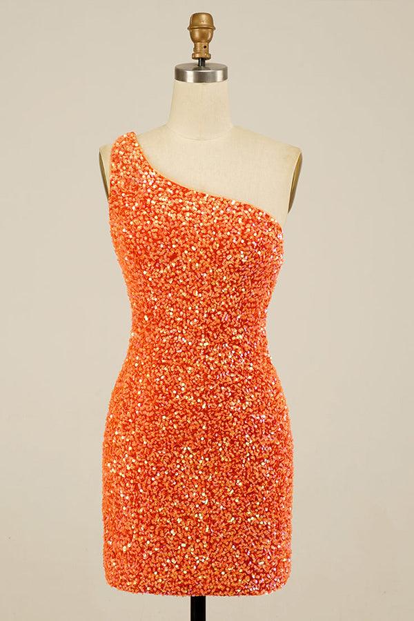 Glitter One-Shoulder Homecoming Dress With Sequins