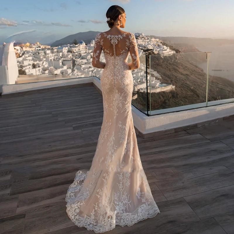 Gorgeous Detachable 2 In 1 Wedding Dress Embroidered Lace On Net With Train Oneck Fullsleeve Vintage Bride Gown Vestido De Novia