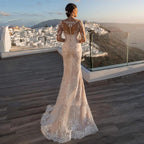 Gorgeous Detachable 2 In 1 Wedding Dress Embroidered Lace On Net With Train Oneck Fullsleeve Vintage Bride Gown Vestido De Novia