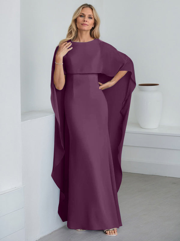 Sheath Scoop Floor-Length Chiffon Mother of the Bride Dress With Cascading Ruffles