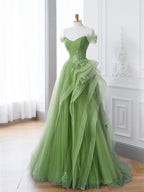 A-Line Off Shoulder Long Prom Dress Lace Long Evening Dress