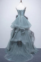 Lace Long Prom Dresses, Green Lace Long Formal Evening Dresses