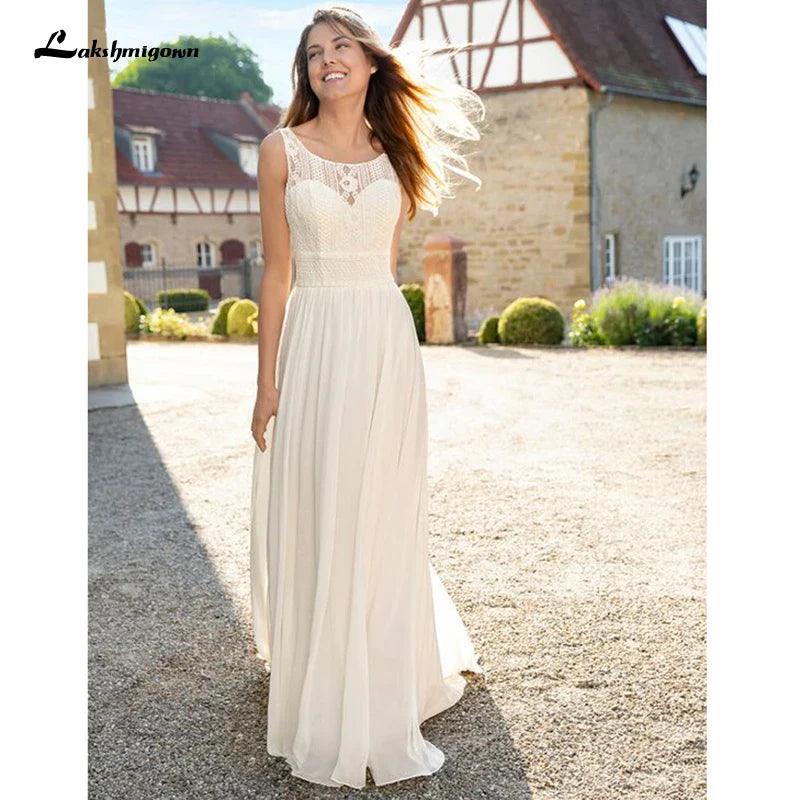 NumberSea White ivory Beach Wedding Dresses  A Line Lace Bride Dresses Chiffon Wedding Gowns Vestidos de novia