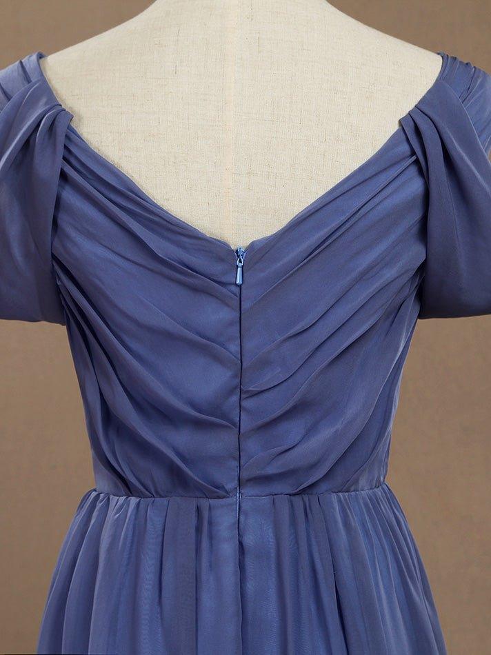 A-Line V-Neck Floor Length Chiffon Prom Formal Evening Dress with Flutter Sleeves