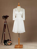 A-Line V-neck Knee Length Chiffon match Lace Bridesmaid Dress / Party Dress with Long Sleeves