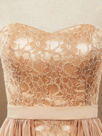 Baoleely Sheath Column Strapless Cocktail Party Prom Dress Short Lace match Long Chiffon Flap
