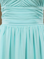 Numbersea Chiffon Floor Length Prom Dresses A-Line Halter Open Back Pleats