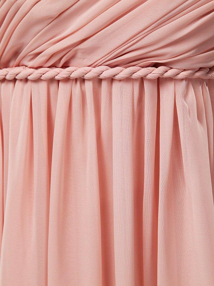 A-Line One Shoulder Floor Length Chiffon Pregnant Bridesmaid Dress High Waist