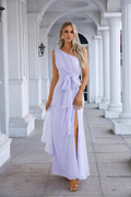One Shoulder Sleeveless Chiffon Bow Bridesmaid Evening Dress Wedding Prom Party Evening Dress SEA28133