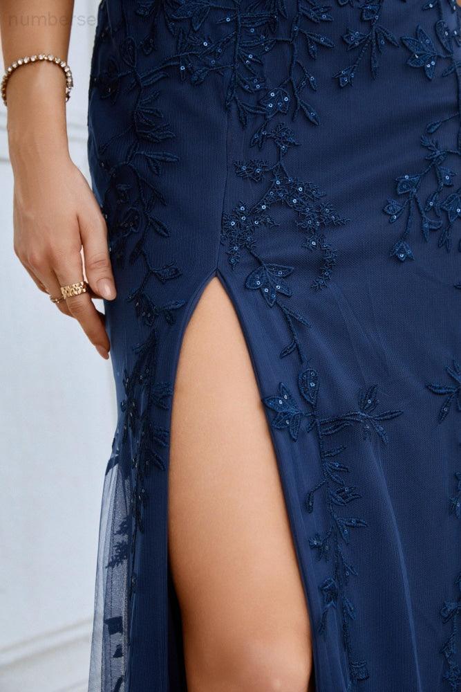 Baoleely Ladies Spaghetti Strap Embroidery Front Slit Length Bridesmaid Evening Dress Party Wedding Beach Dress 28092