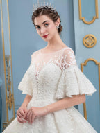 Ball Gown Lace Beaded Wedding Dresses Long Sleeveless Floor Length