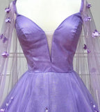 Floral Lace A-Line Prom Dress with Cape Sleeves
