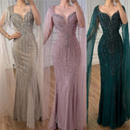 Luxury Caramel Beaded Evening Dress With Cape LA72992A