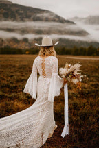 Long Sleeve Lace Wedding Dresses Lace Up Back Beach Wedding Dress