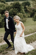 Graceful Lace Wedding Dress With Covered Buttons Mermaid Bridal Dress