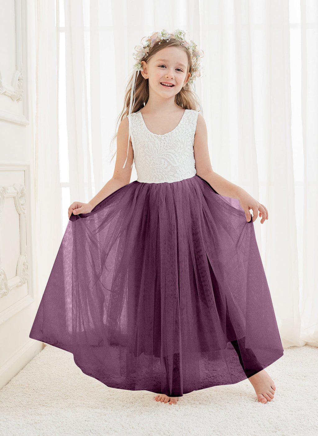 A-line Lace Tulle Ankle-length White Dress (2003227597)