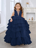 Ball-Gown/Princess Pearl Pink Sleeveless Tulle Bow Flower Girl Dress (010220814)