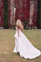New Arrival A Line Satin Strapless With Court Wedding Dresses