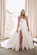 Wedding Dresses New Arrival A Line Satin Strapless  With Court Train