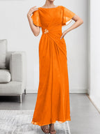 A-line Scoop Illusion Tea-Length Chiffon Lace Mother of the Bride Dress With Beading Sequins