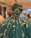 Dark Green Quinceanera Dresses Off the Shoulder Princess Pageant Ball Gown Flowers Y4432