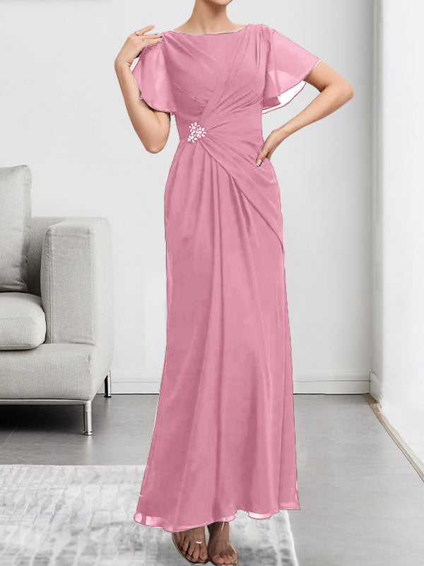 A-line Scoop Illusion Tea-Length Chiffon Lace Mother of the Bride Dress With Beading Sequins