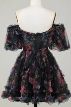 Pretty Fuchsia Puff Sleeves A-Line Princess Homecoming Dress