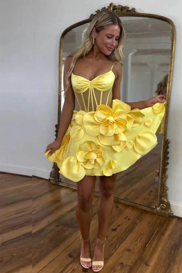 Rosette Straps Corset Homecoming Dress Short Prom Dress