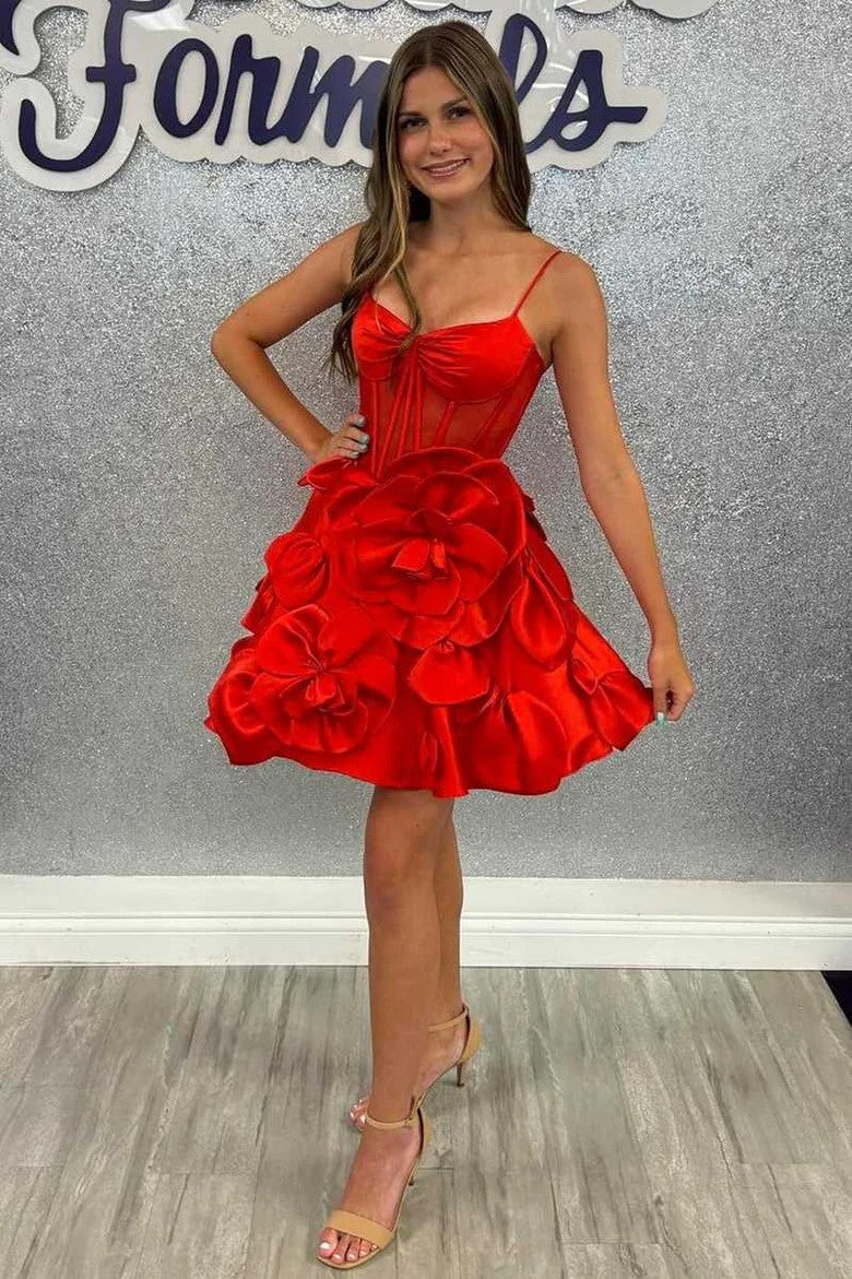 Rosette Straps Corset Homecoming Dress Short Prom Dress