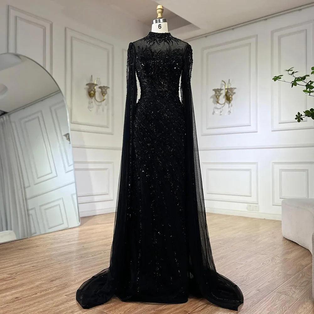 Serene Hill Nude Cape Sleeves Mermaid Lace Beaded Luxury Dubai Long Evening Dresses Gowns for Women Wedding Party LA71885A